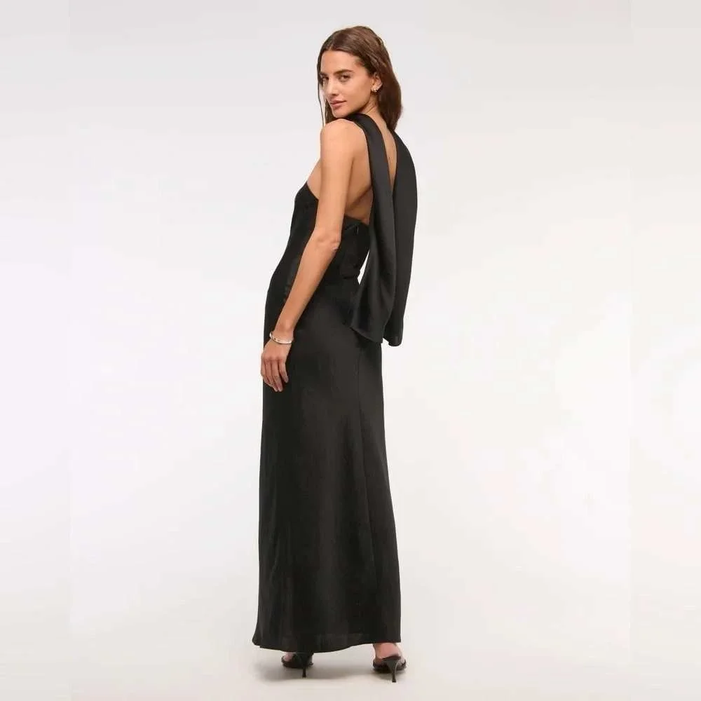 Abercrombie & Fitch Julia Satin Strapless Maxi Dress M Black Formal Chic